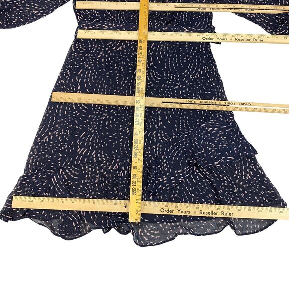 DKNY Dress Women's 12 Navy Pink Sheer Balloon Sleeve Lined Tie Waist Back Zip - Picture 7 of 16